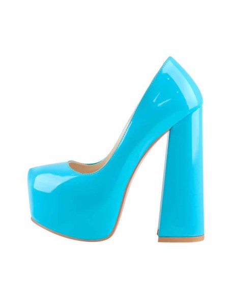 Platform Round Toe High Heel Slip-On Blue Pumps