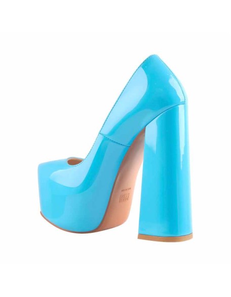 Platform Round Toe High Heel Slip-On Blue Pumps