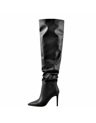 Black Pointed Toe Stiletto Tight High Boots 10CM Heel