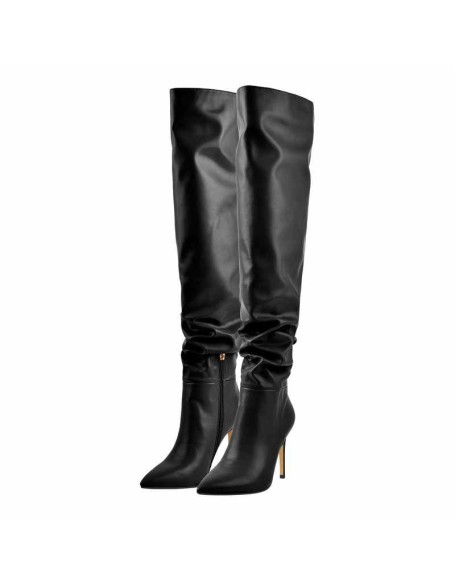 Black Pointed Toe Stiletto Tight High Boots 10CM Heel
