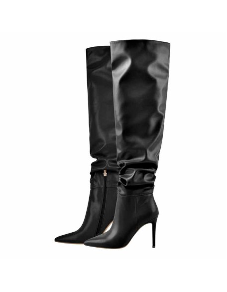 Black Pointed Toe Stiletto Tight High Boots 10CM Heel