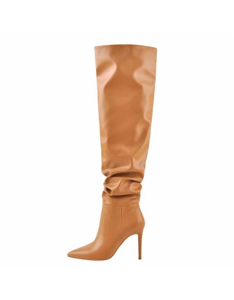 Brown Pointed Toe Stiletto Tight High Boots 10CM Heel
