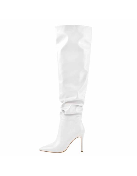White Pointed Toe Stiletto Tight High Boots 10CM Heel