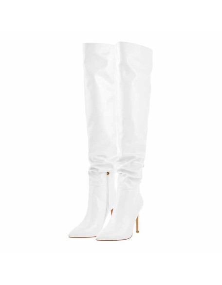White Pointed Toe Stiletto Tight High Boots 10CM Heel