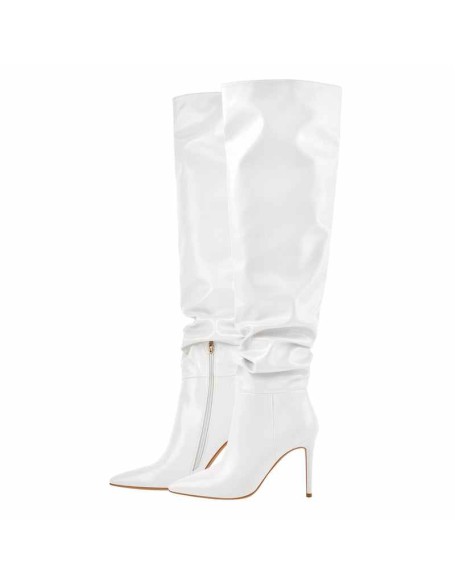 White Pointed Toe Stiletto Tight High Boots 10CM Heel
