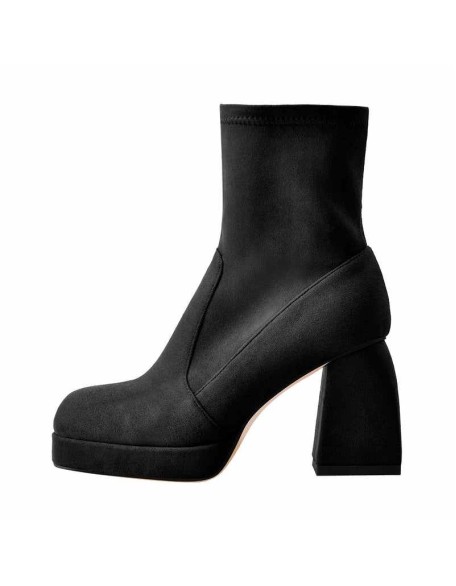 Square Toe Black Red Suede Chunky Heels Ankle Zipper Boots