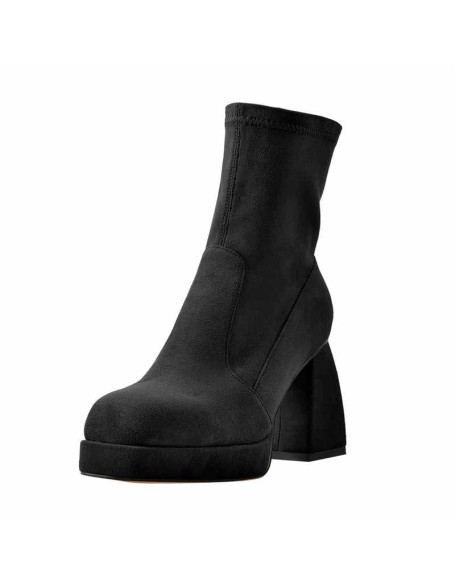 Square Toe Black Red Suede Chunky Heels Ankle Zipper Boots