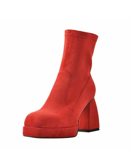 Square Toe Black Red Suede Chunky Heels Ankle Zipper Boots