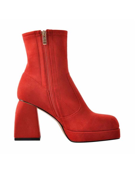 Square Toe Black Red Suede Chunky Heels Ankle Zipper Boots