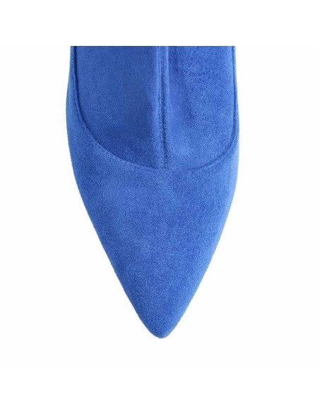 Blue Stretch Overthe Knee High Boot Pointed Toe Stiletto Booties