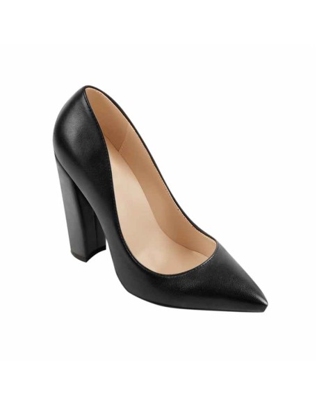 Matte Black Elegant Classic Pointed Toe Pumps Chunky Heels