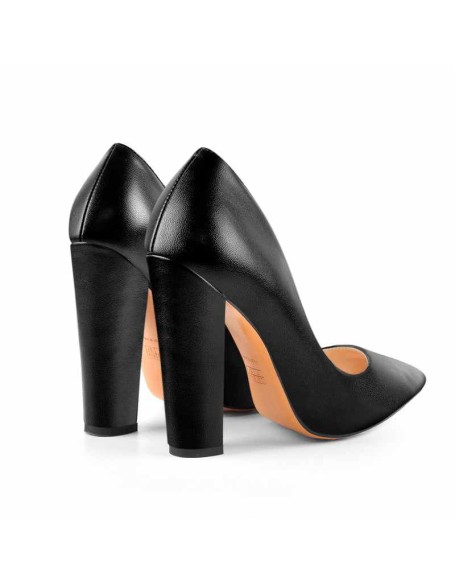 Matte Black Elegant Classic Pointed Toe Pumps Chunky Heels