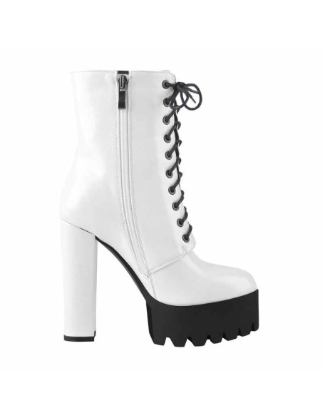 Lace Up White Platform Chunky Heels Zipper Boots