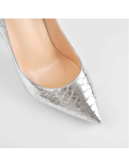 Silver Pointed Toe Stone High Heels Stiletto Pumps