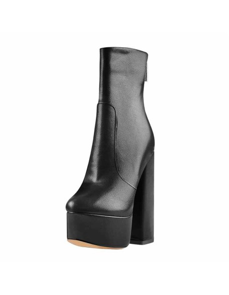 Round Toe Matte Black Platform Chunky Heels Ankle Zipper Boots