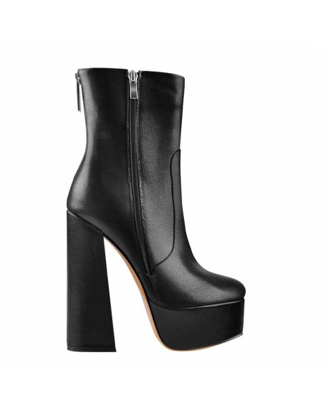 Round Toe Matte Black Platform Chunky Heels Ankle Zipper Boots
