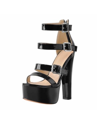 Open Toe Black Platform Chunky Ankle Boots Sandals