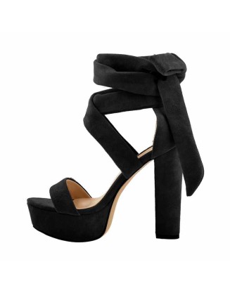 Black Platform Chunky High Heel Lace Up Sandals