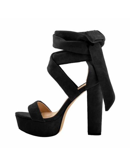 Black Platform Chunky High Heel Lace Up Sandals