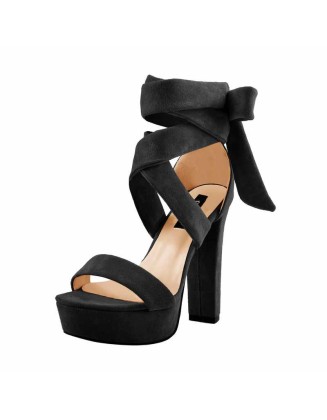 Black Platform Chunky High Heel Lace Up Sandals