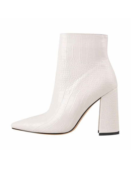 White Stone Pointed Toe Ankle Zipper Boots