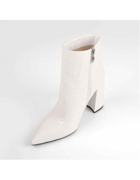 White Stone Pointed Toe Ankle Zipper Boots