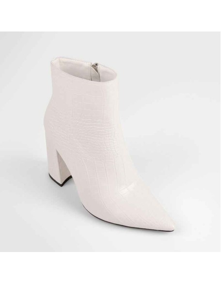 White Stone Pointed Toe Ankle Zipper Boots
