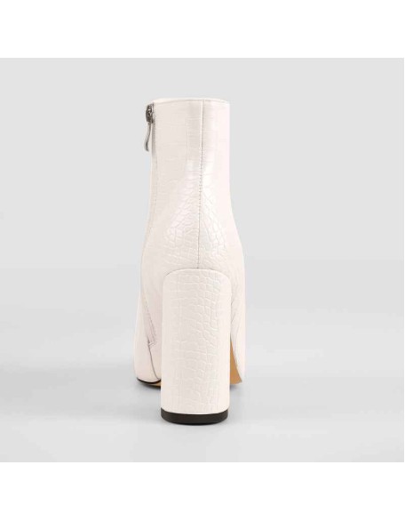White Stone Pointed Toe Ankle Zipper Boots