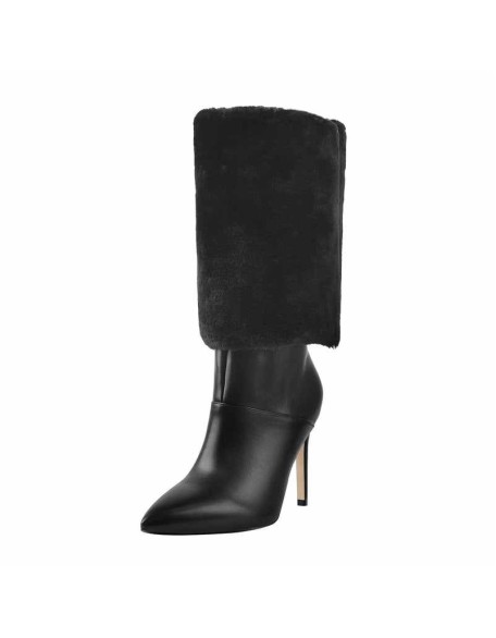 Downy White Black Pointed Toe High Heel Stiletto Boots