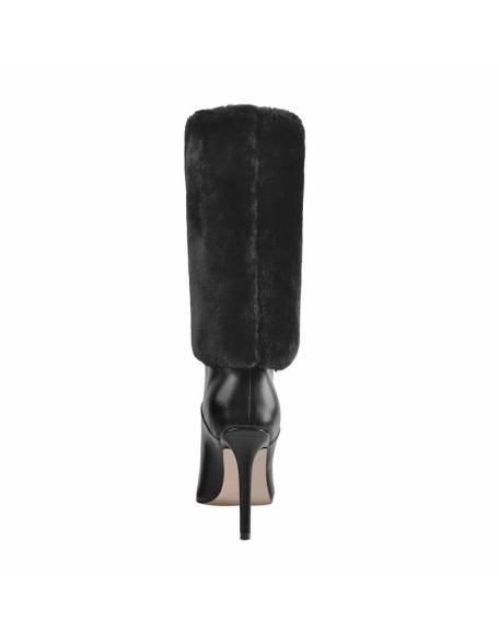 Downy White Black Pointed Toe High Heel Stiletto Boots