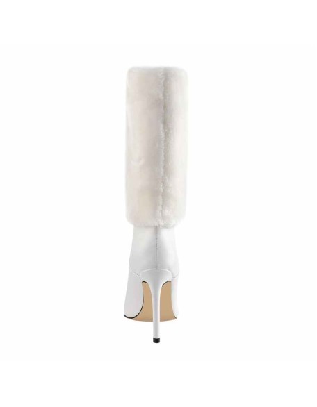 Downy White Black Pointed Toe High Heel Stiletto Boots