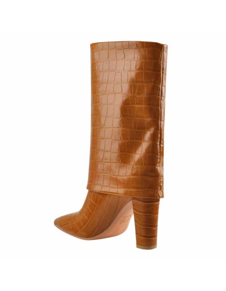 Black Brown Pointed Toe Stone Chunky Heels Winter Boots