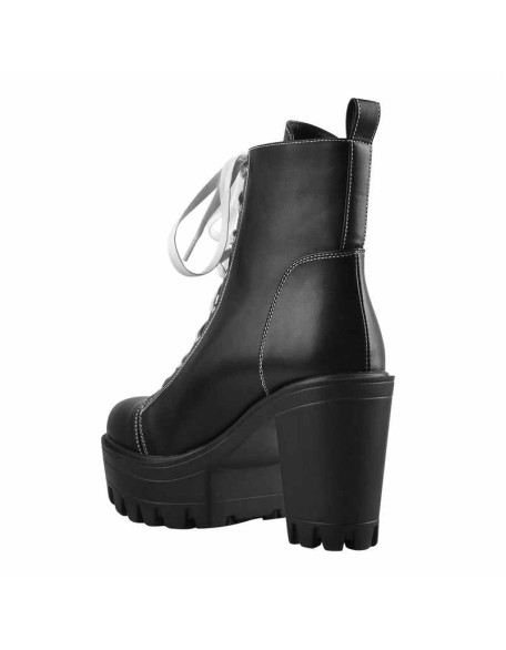 Matte Black Platform Lace Up Canvas Boots