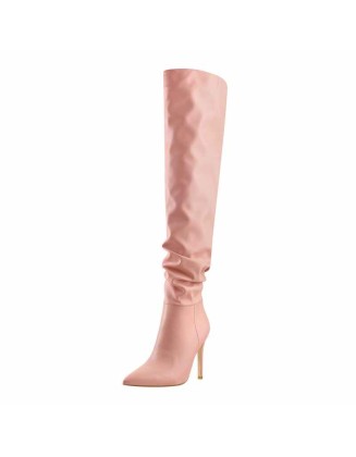 Pink Pointed Toe Stiletto Tight High Boots 10CM Heel
