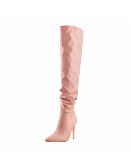 Pink Pointed Toe Stiletto Tight High Boots 10CM Heel