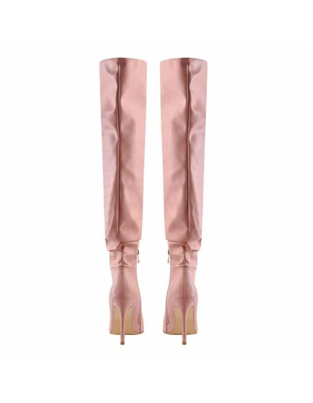Pink Pointed Toe Stiletto Tight High Boots 10CM Heel