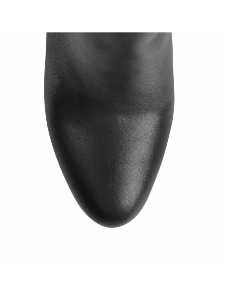 Matte Black Leather Chunky Heels Boots