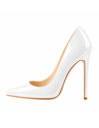 8cm 10cm 12cm Patent White Pointed Toe High Heel Pumps