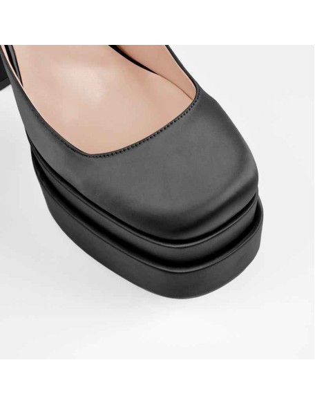 Black Rose Yellow Silk-like Rhinestone Platform Chunky High Heels Pumps