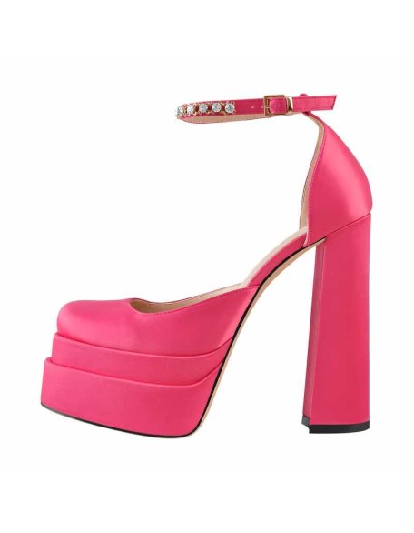 Black Rose Yellow Silk-like Rhinestone Platform Chunky High Heels Pumps