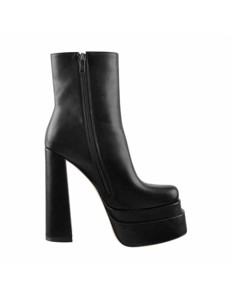 Square Toe Black Double Platform Block Heel Ankle Boot