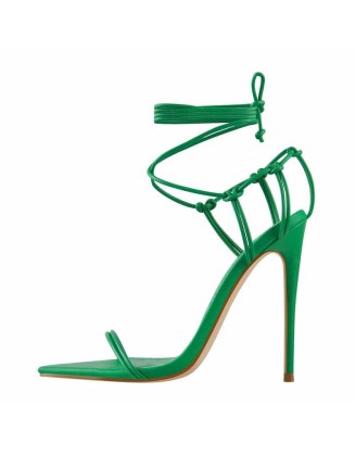 Pointed Toe Lace Up Strap High Heel Sandals