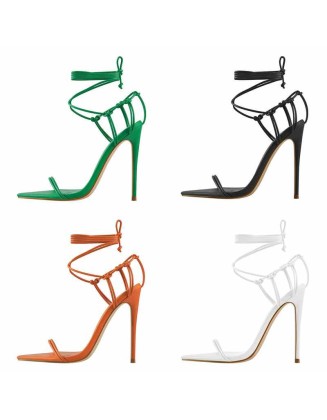 Pointed Toe Lace Up Strap High Heel Sandals