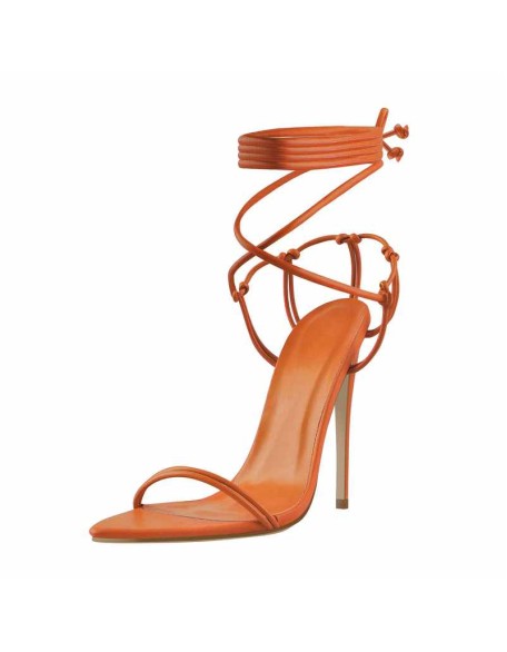 Pointed Toe Lace Up Strap High Heel Sandals