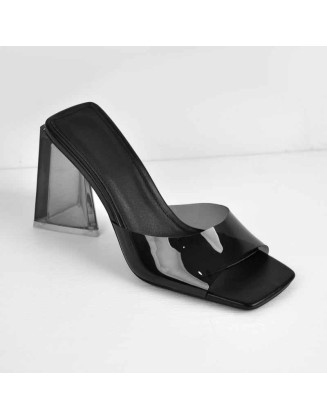 Black Blue Red Clear Chunky Heel Sandals Mules