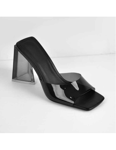 Black Blue Red Clear Chunky Heel Sandals Mules