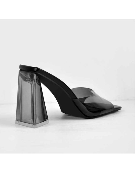 Black Blue Red Clear Chunky Heel Sandals Mules