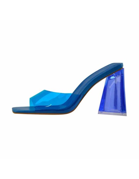 Black Blue Red Clear Chunky Heel Sandals Mules
