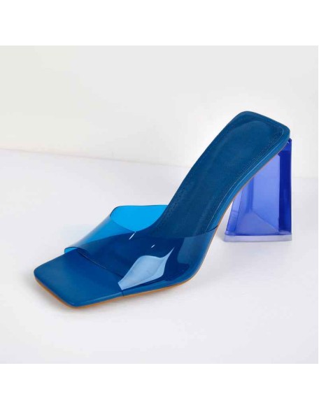 Black Blue Red Clear Chunky Heel Sandals Mules