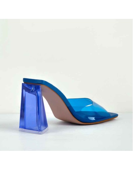 Black Blue Red Clear Chunky Heel Sandals Mules